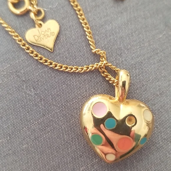 Joan Rivers vintage 1990's gold-tone puffy polka dot heart - Picture 4 of 4